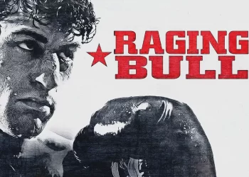 Raging Bull movie poster with boxer illustration.
