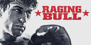 Raging Bull movie poster with boxer illustration.
