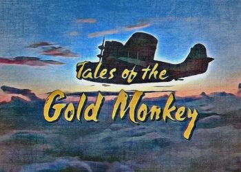 Vintage airplane with sunset and show title.