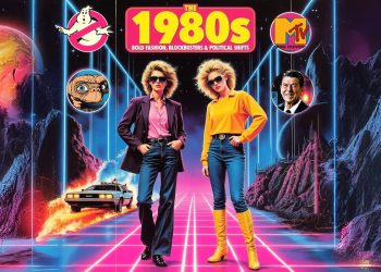 1980s fashion, movies, and cultural icons montage
